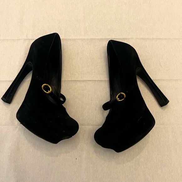 YSL Yves Saint Laurent Brown Suede Tribtoo Mary Jane Platform Heels Size 37 - Picture 3 of 11